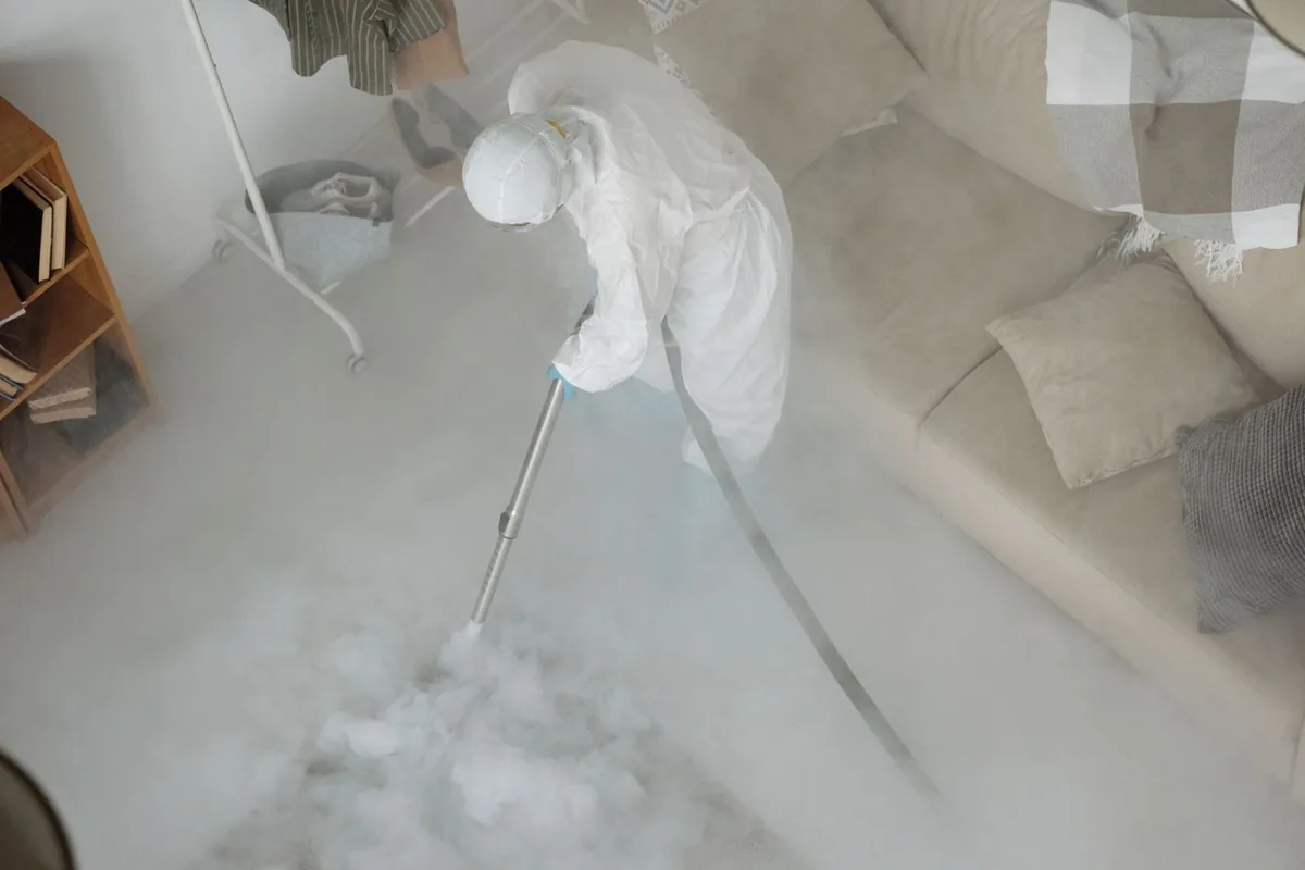 Biohazard cleanup technician in protective equipment, Chestnut, Austin, TX